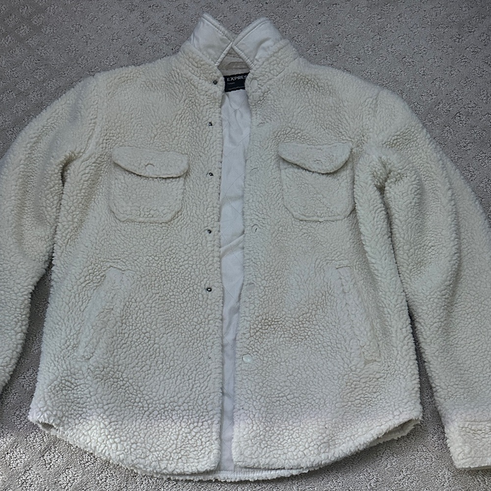 Express Men's Cream Sherpa Jacket